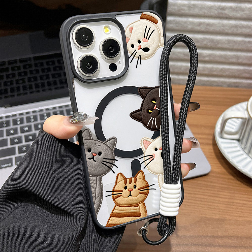 Apple Iphone 16 - Cute Faux Embroidery Cat Phone Case